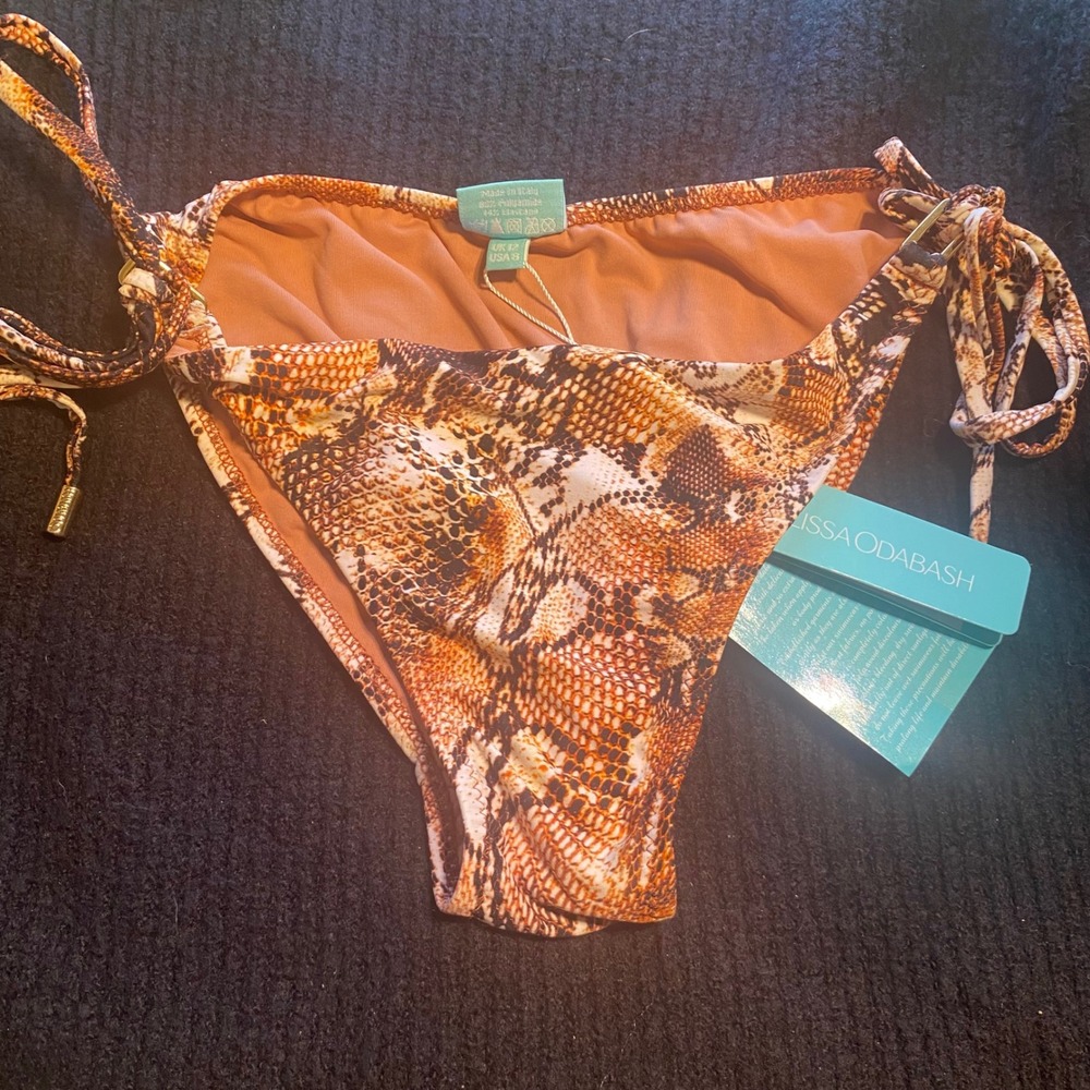 Melissa Odabash Snakeskin Side Tie Bikini Bottom Brown Orange Animal Print USA 8